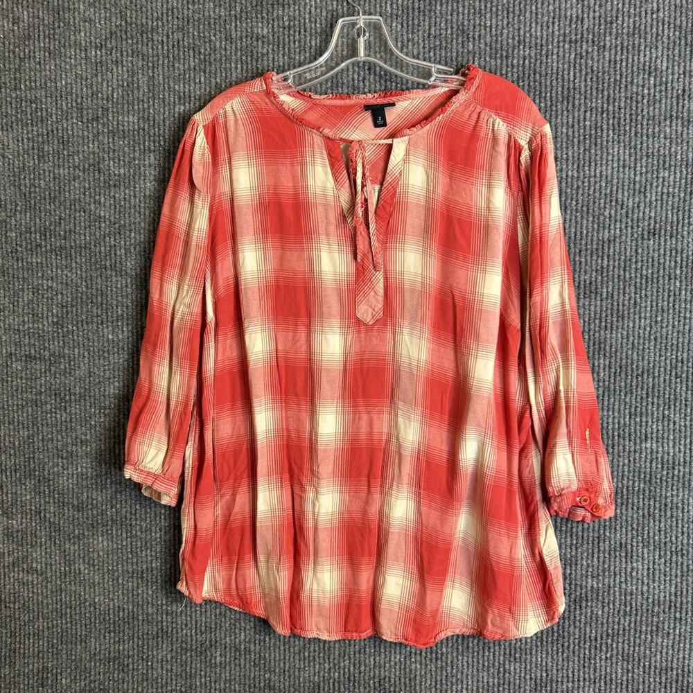 Torrid Womens Plaid Boho Shirt Size 2X Red Cream Cottage Peasant Country Rayon